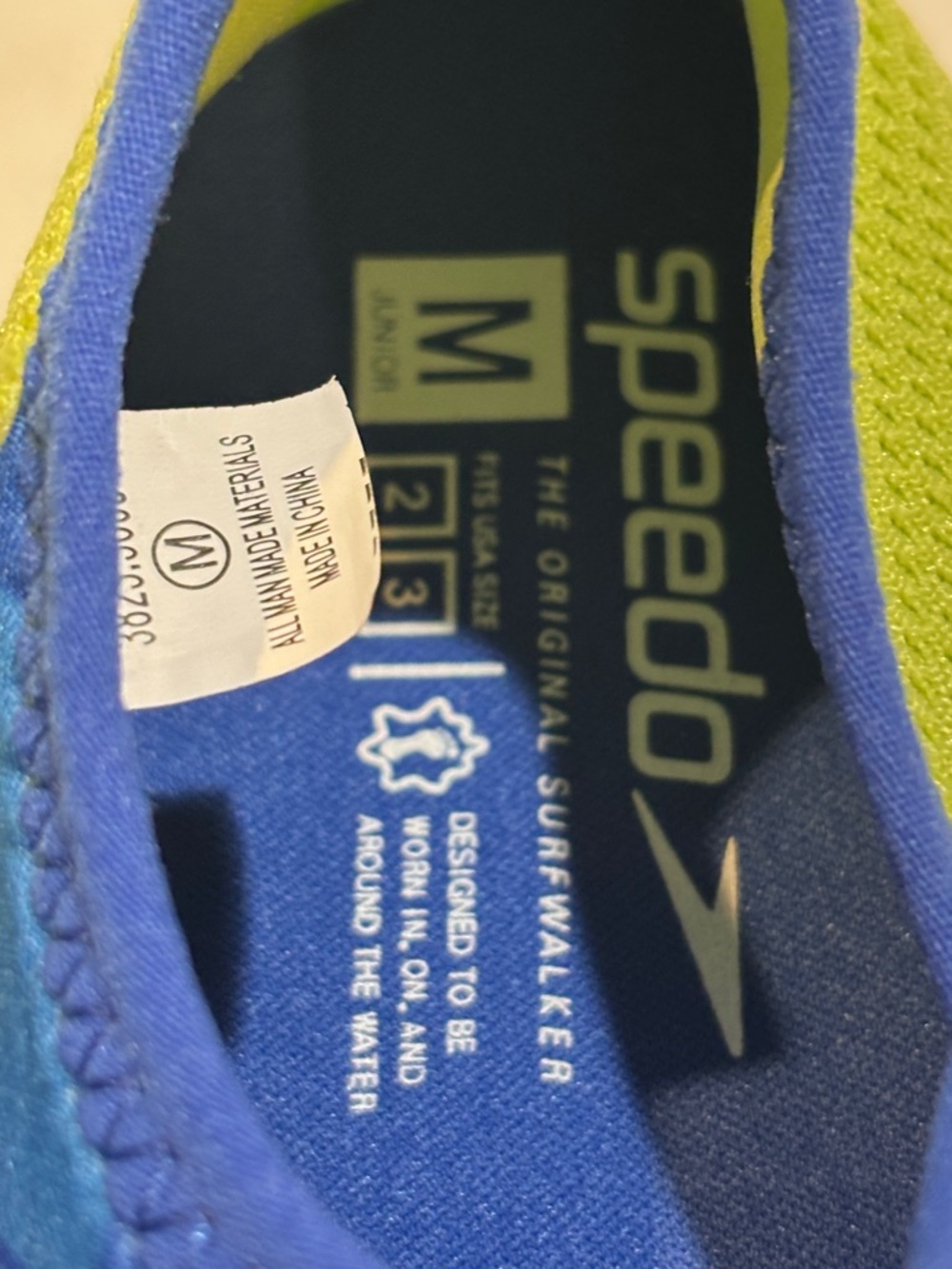 Speedo Kids Slip-On Swim Shoes in Blue and Neon Yellow Size M - Picture 2 of 9